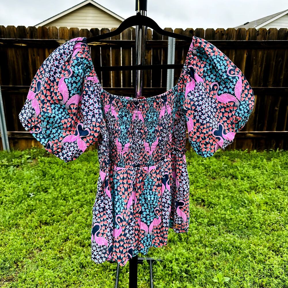 Simply Southern Women's Multicolor Cotton Smocked Babydoll Top Blouse Size XL - Picture 2 of 4
